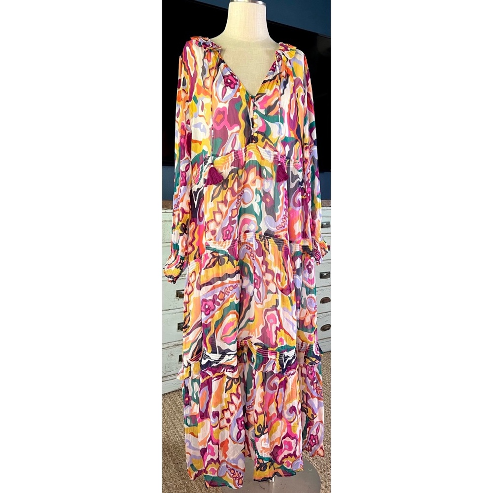 Anthropologie Marais Vibrant Abstract Tiered Maxi Dress - WITH SLIP - Picture 1 of 11